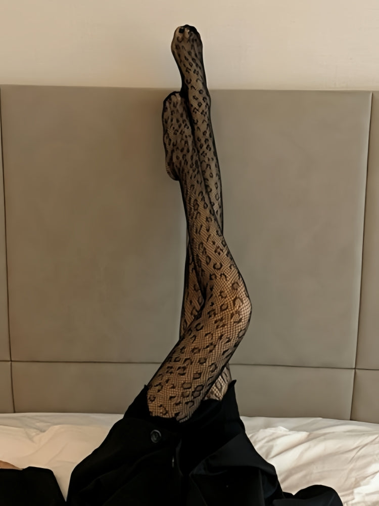 INS Trendy Leopard Patterned Fishnet Stockings, Sexy & Cute Hollow Out Tights #05111