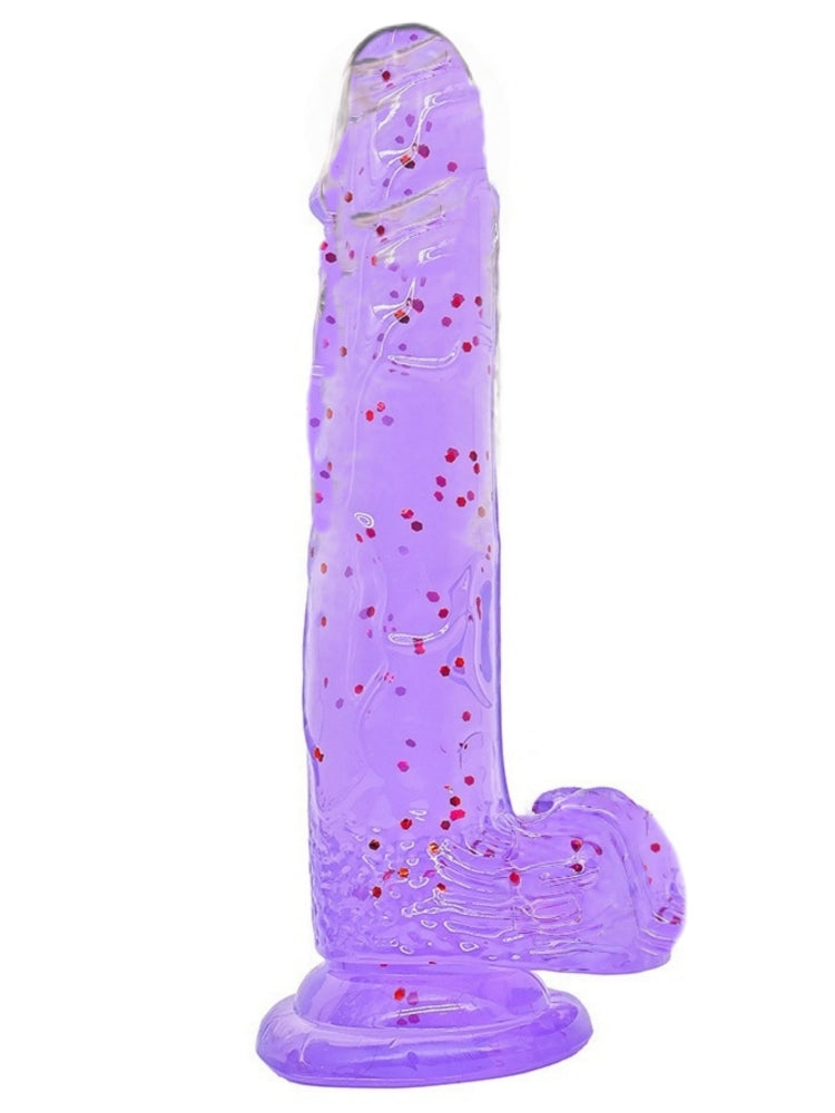 Transparent Glitter Crystal Dildo - Purple