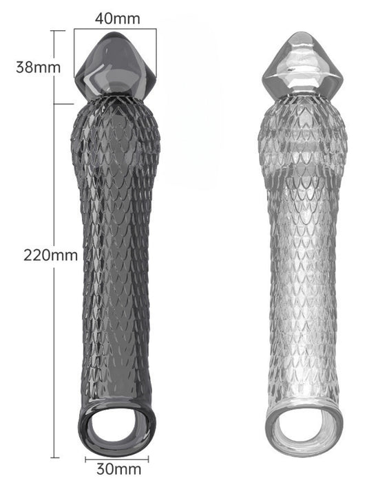 Men's Enlarger Vibrating Penis Sleeve - Sheer Black