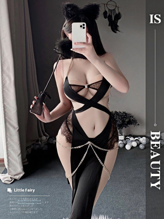 埃及猫女金链缀饰连身裙 #6671