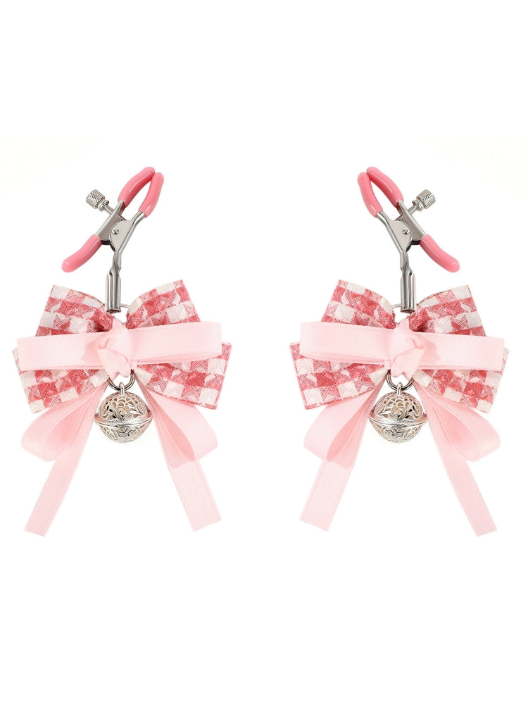 Pink Houndstooth Bowknot Nipple Clamps