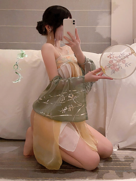 High-end Hanfu Sleepwear Bra Set Midnight Charm Sexy Lingerie #7874