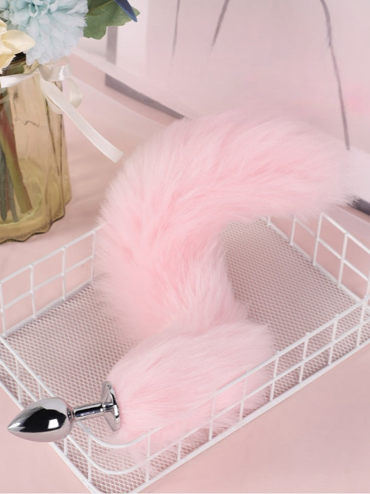 Silver-Plated Fox Metal Butt Plug with Pink/White Tail