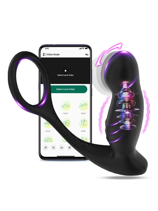 APP Control for Adult Men's Anal Prostate Massager with Dual Cock Ring