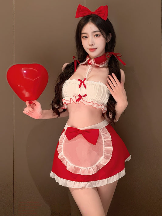 Christmas/New Year Sexy Pure Desire Maid Uniform Bare Hip Tube Top Set #6131
