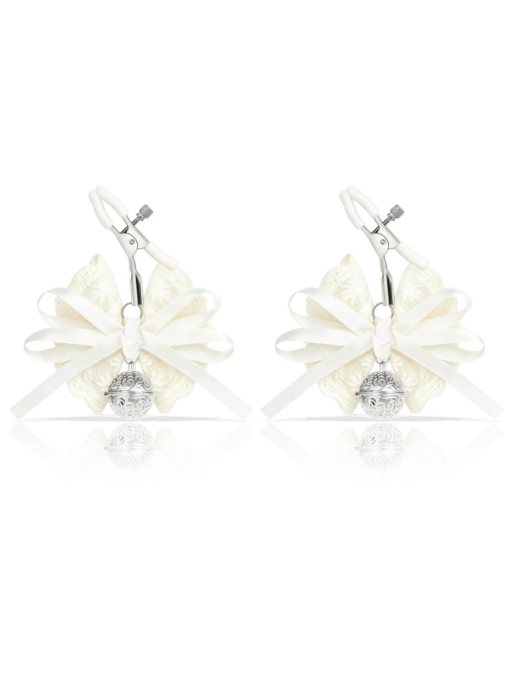 White Bowknot Lace Bell Nipple Clamps