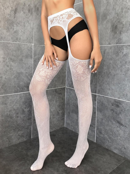 Sexy Sheer Cut-Out Fishnet Tights, Hollowed Mesh Pantyhose #7507 Red/White