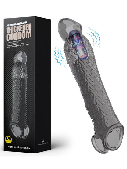 Men's Enlarger Vibrating Penis Sleeve - Sheer Black
