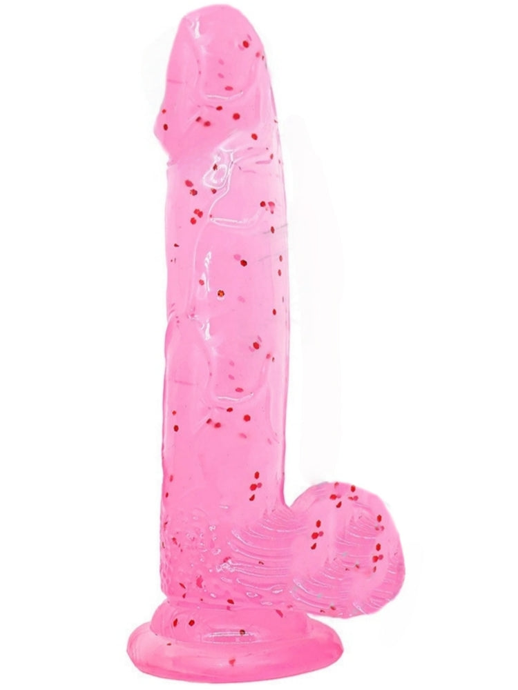 Transparent Glitter Crystal Dildo - Pink
