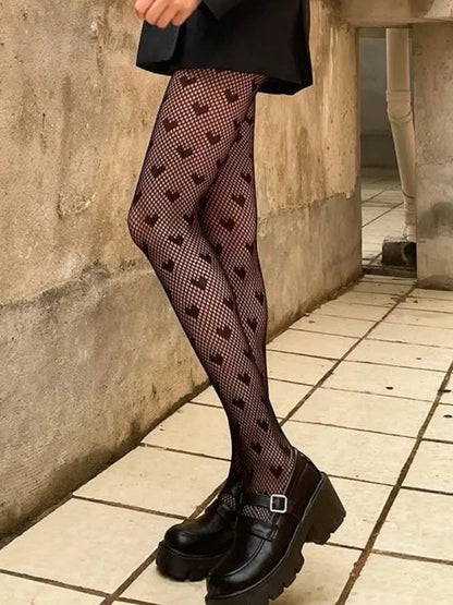 INS Style Romantic Heart Motif Mesh Pantyhose #05155