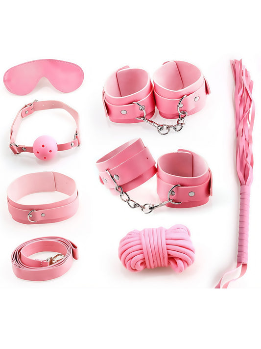 7-Piece Bondage Leather Set Black /Pink