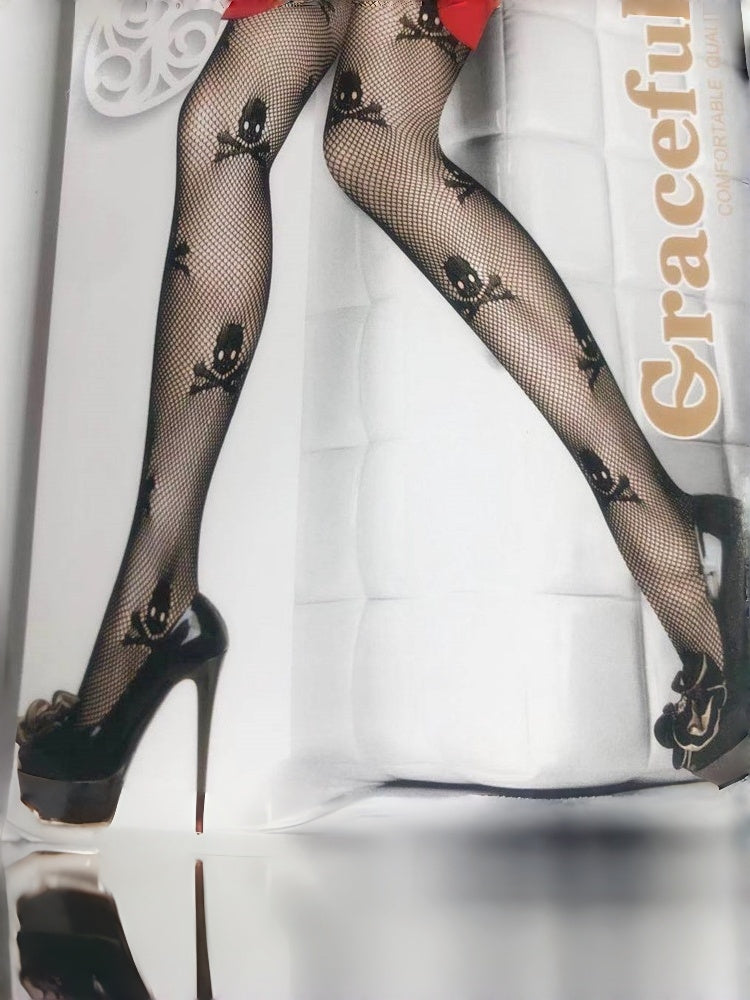 INS Style Punk Skeleton Motif Fishnet Pantyhose #05199