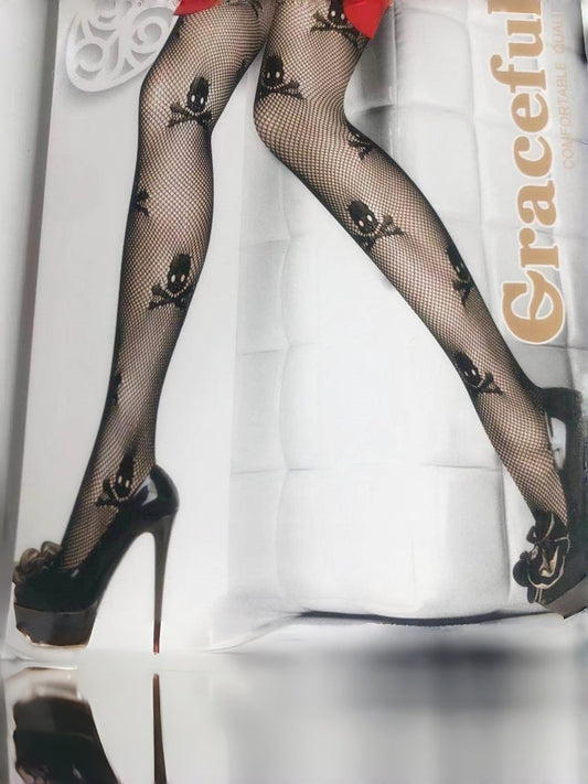 INS Style Punk Skeleton Motif Fishnet Pantyhose #05199