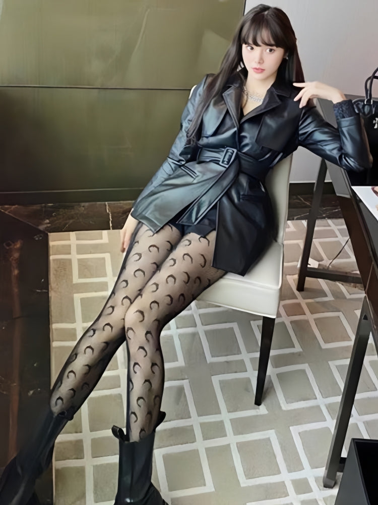 INS Style Dreamy Moon Accent Mesh Tights #05055 Black/White