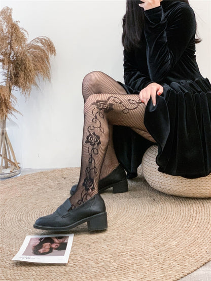 Romantic Side Rose Accent Fishnet Tights #05022