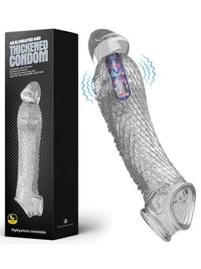 Men's Enlarger Vibrating Penis Sleeve - Clear