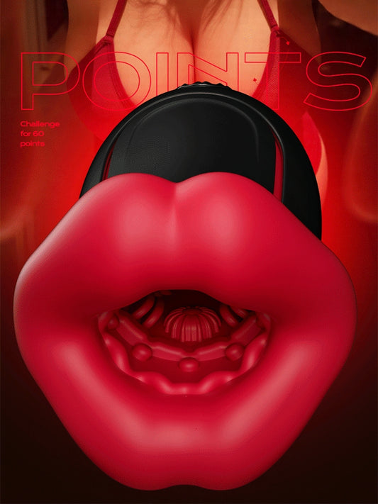 Panther "Fiery Lips" Double-Sided Manual Squeeze Vibrating Male Masturbator with App Control