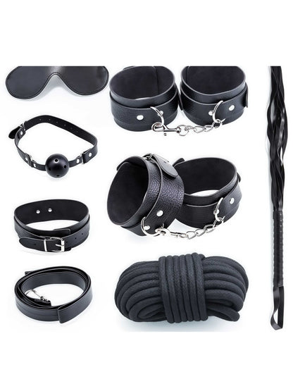 7-Piece Bondage Leather Set Black /Pink