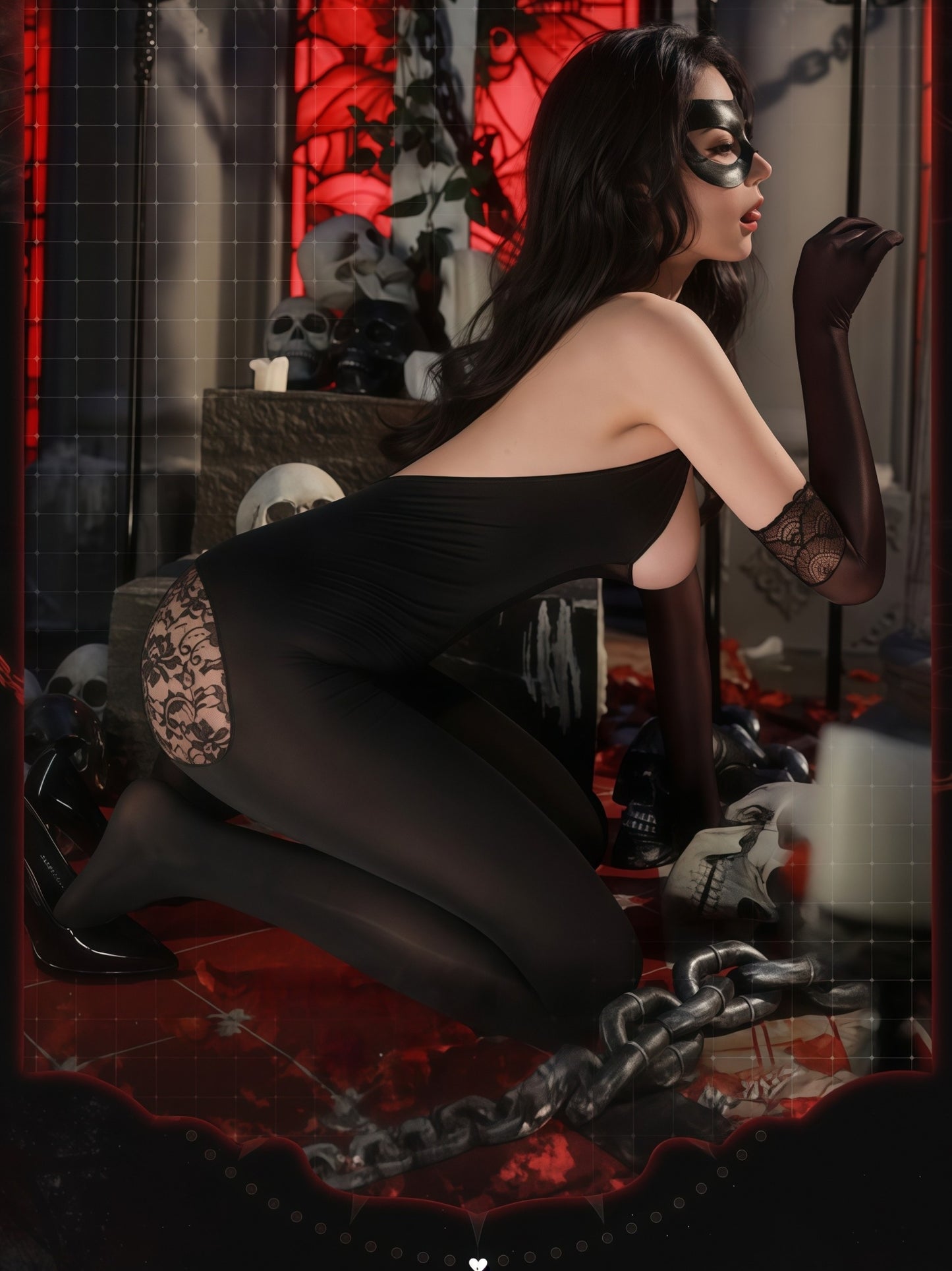 午夜城堡透视镂空猫女套装 #6128