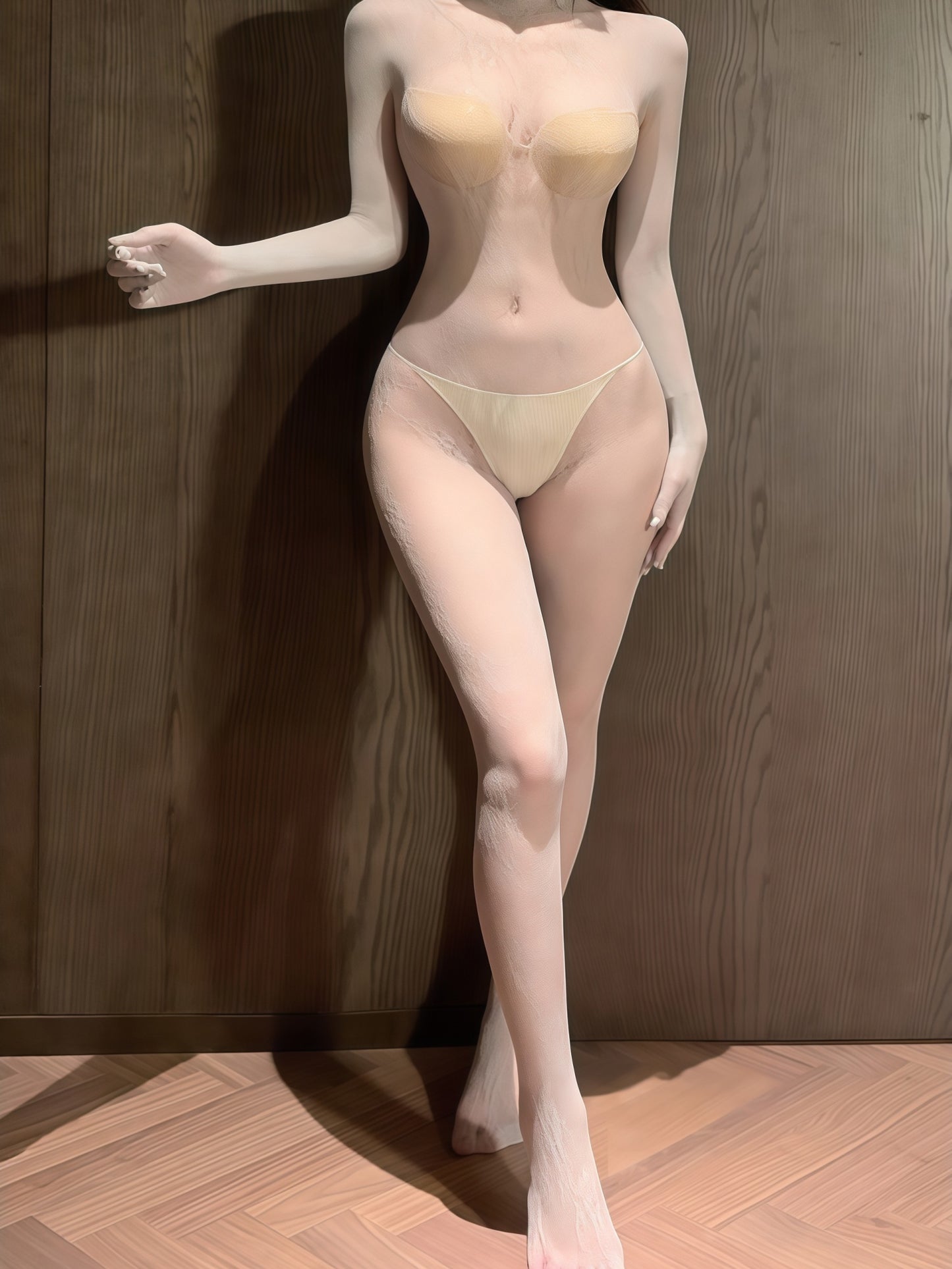 复古提花长袖全身渔网袜 #7443 灰/黑