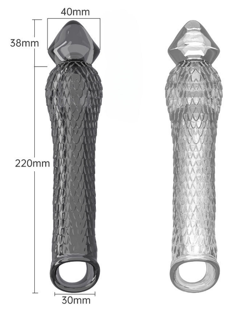 Men's Enlarger Vibrating Penis Sleeve - Sheer Black