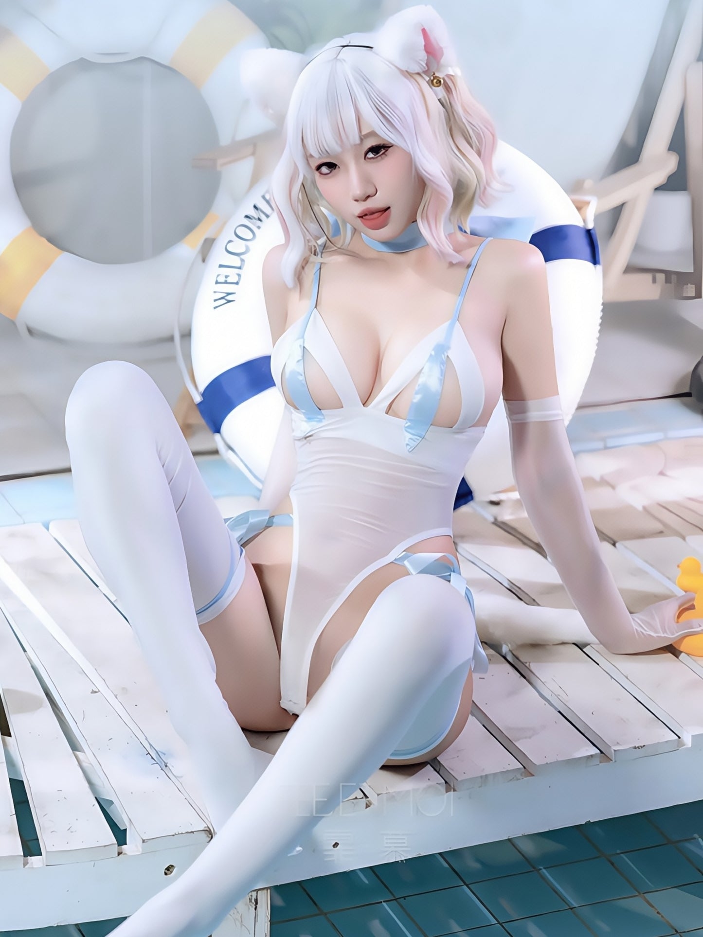 可爱性感猫耳镂空罩杯开裆连体衣套装 #6297