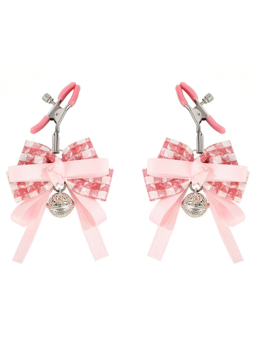 Pink Houndstooth Bowknot Nipple Clamps