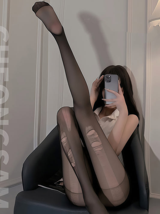 Wild Sheer Rip Pantyhose - Ultra Thin & Tearable Stockings #7301 Purple/Black