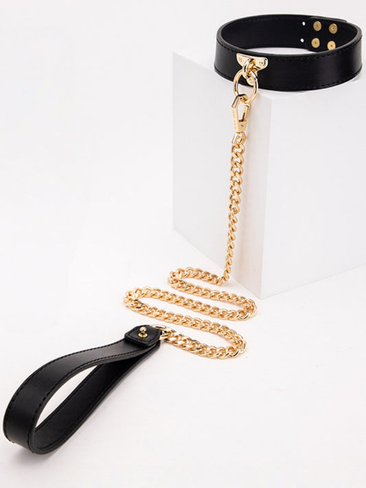 Luxury Midnight Black Bondage Collar & Leash Set