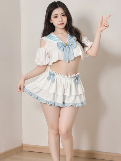 可爱挖空露肩性感纯欲惑学院风套装制服 #ZY6772