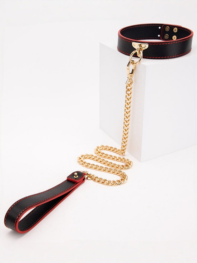 Luxury Contrast Leather Bondage Collar & Leash Set