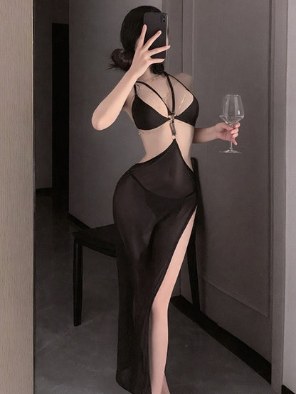 迷迭花挂脖网纱调情透视诱惑情趣套装 #6526