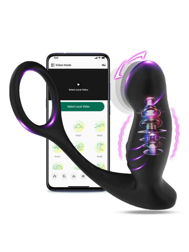 APP Control for Adult Men's Anal Prostate Massager with Dual Cock Ring