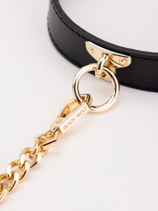 Luxury Midnight Black Bondage Collar & Leash Set