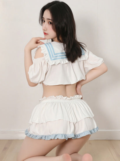 可爱挖空露肩性感纯欲惑学院风套装制服 #ZY6772