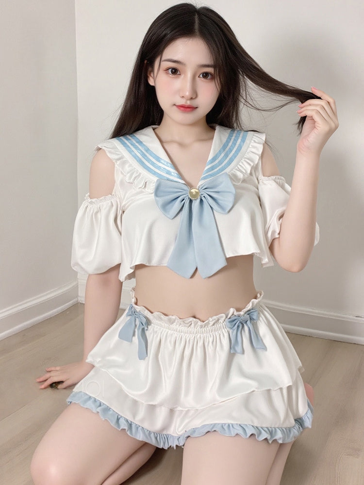 可爱挖空露肩性感纯欲惑学院风套装制服 #ZY6772