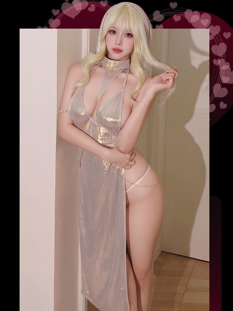 月光岛屿性感纯欲修女套装调情露臀免脱约会战袍ZY85