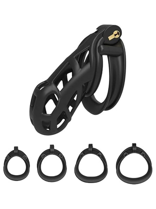 Upgraded Male Light weight Chastity Cage with 4 Sizes Rings