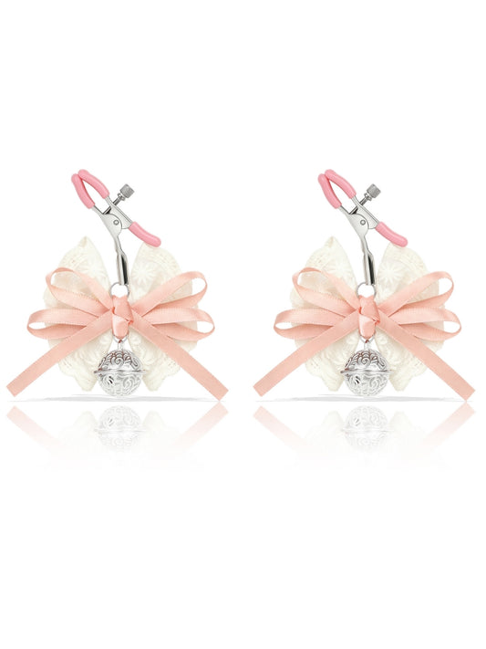 Pink Bowknot Lace Bell Nipple Clamps