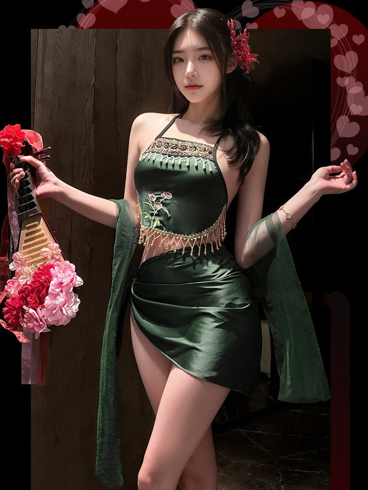 Sensual Floral Embroidery Halter Lingerie Set #ZY52