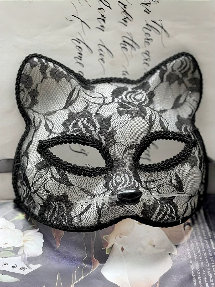 黑色蕾丝狐狸/猫脸假面舞会面具