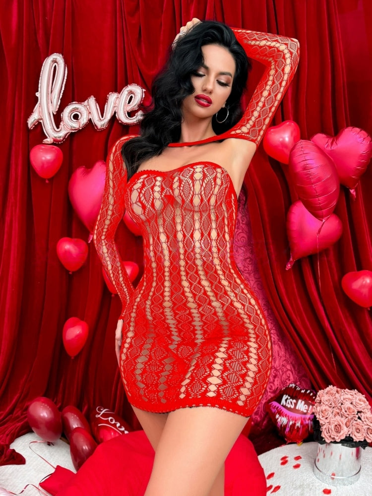 Sultry Long Sleeve Open Back Sheer Bodycon Dress #W452