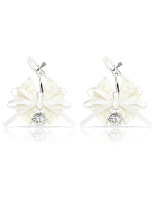 White Bowknot Lace Bell Nipple Clamps