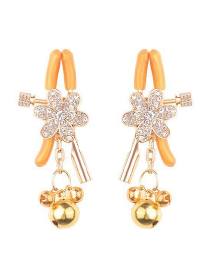 Gold Rhinestone Flower Chain Nipple Clamps