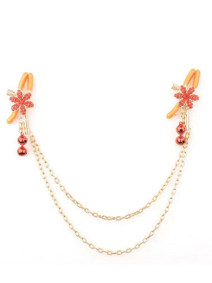Red Rhinestone Flower Chain Nipple Clamps