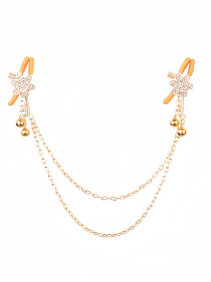 Gold Rhinestone Flower Chain Nipple Clamps