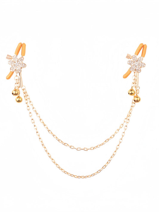 Gold Rhinestone Flower Chain Nipple Clamps